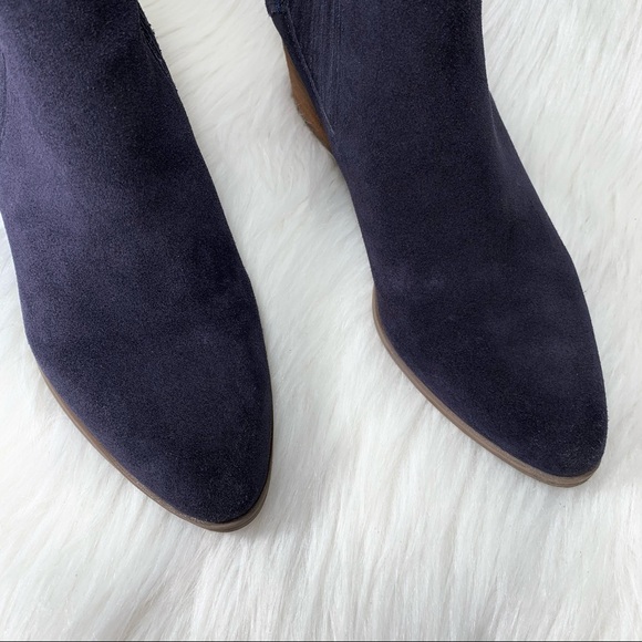 SOLD-Crown Vintage Suede Navy Blue Ankle Boots - Picture 3 of 10